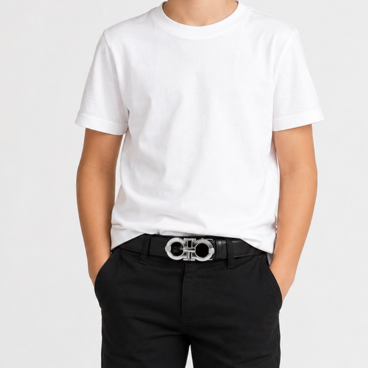Boys Black/Brown Reversible Belt with Silver Statement Buckle