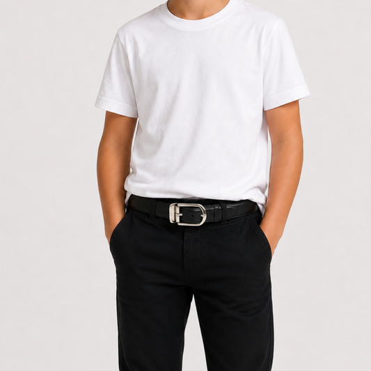 Boys Black & Brown Reversible Dress Belt with Silver Buckle
