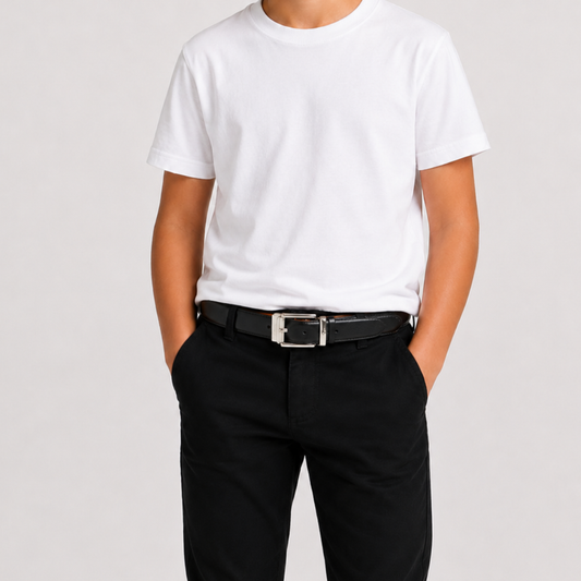 Boys Black & Navy Reversible Dress Belt with Silver Buckle