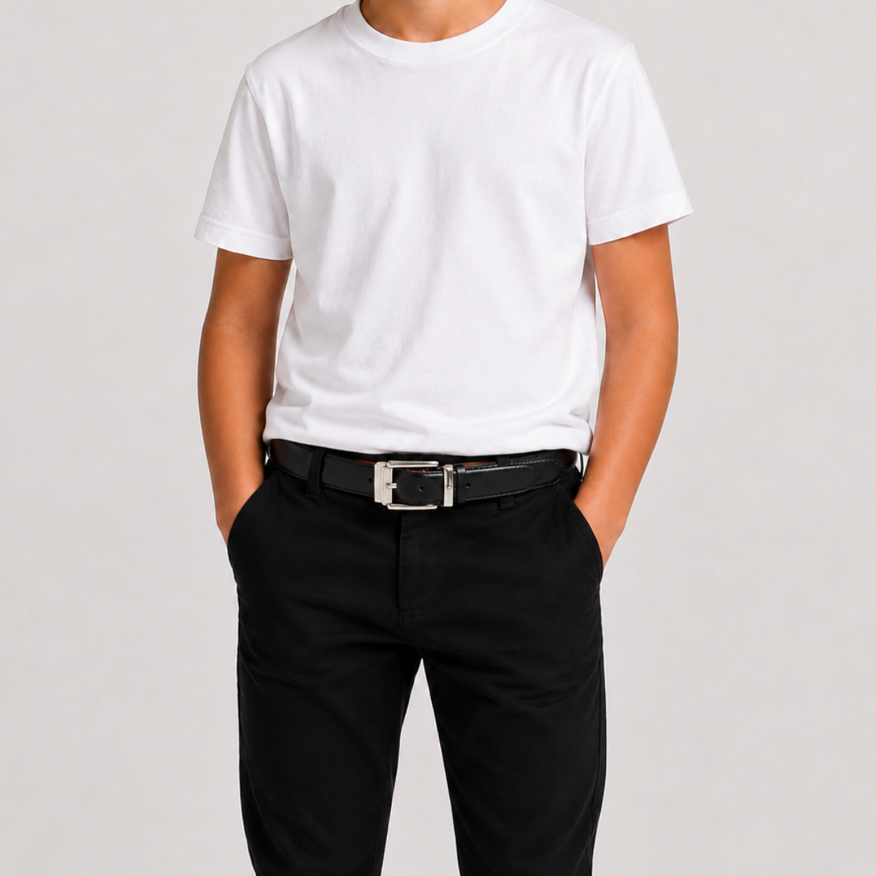 Boys Black & White Reversible Dress Belt with Silver Buckle