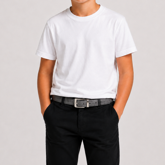 Boys Textured Gray Dress Belt with Silver Buckle