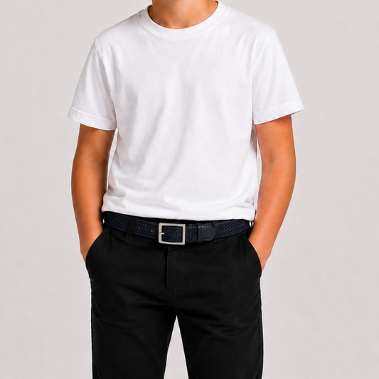 Boys Black Braided Stretch Belt with Silver Buckle