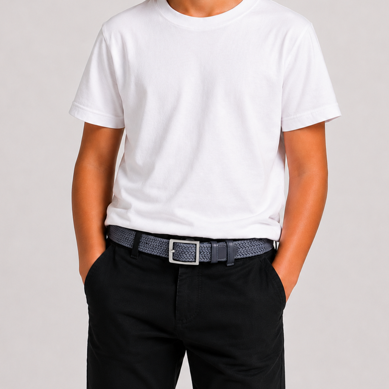 Boy's Grey Braided Stretch Belt with Silver Buckle