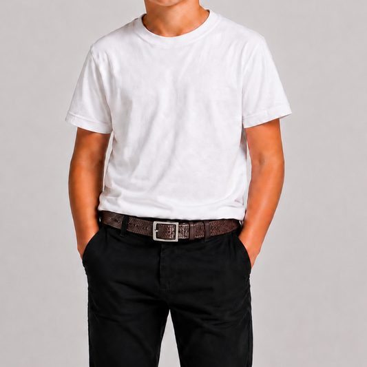 Boys’ Textured Reversible Leather Belt – Dark Brown / Black