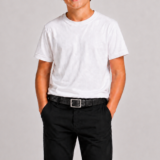 Boys’ Reversible Textured Leather Belt – Black