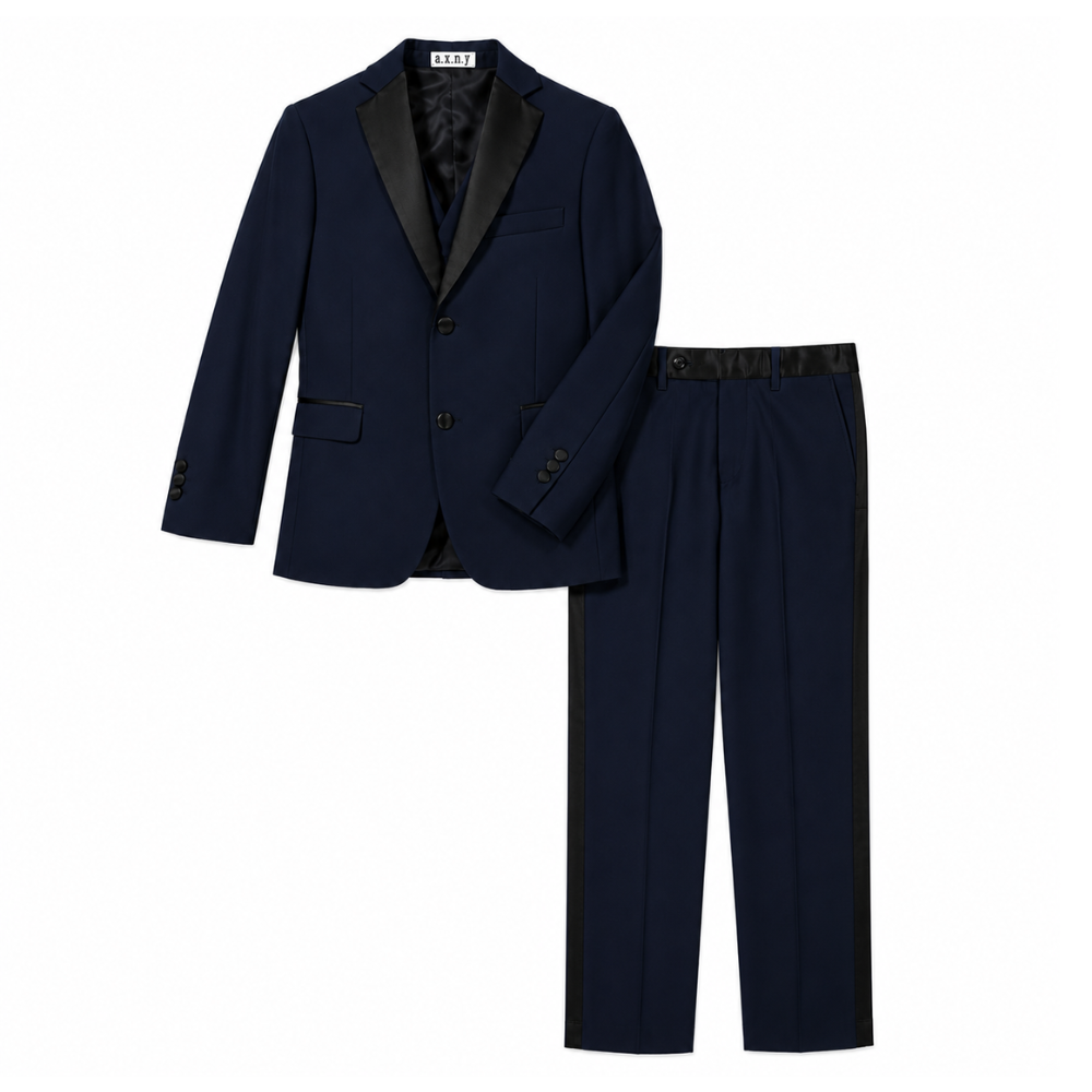 Men's Classic Navy/Black Satin Lapel Tuxedo Suit – 2 Piece Formal Dinner Suit