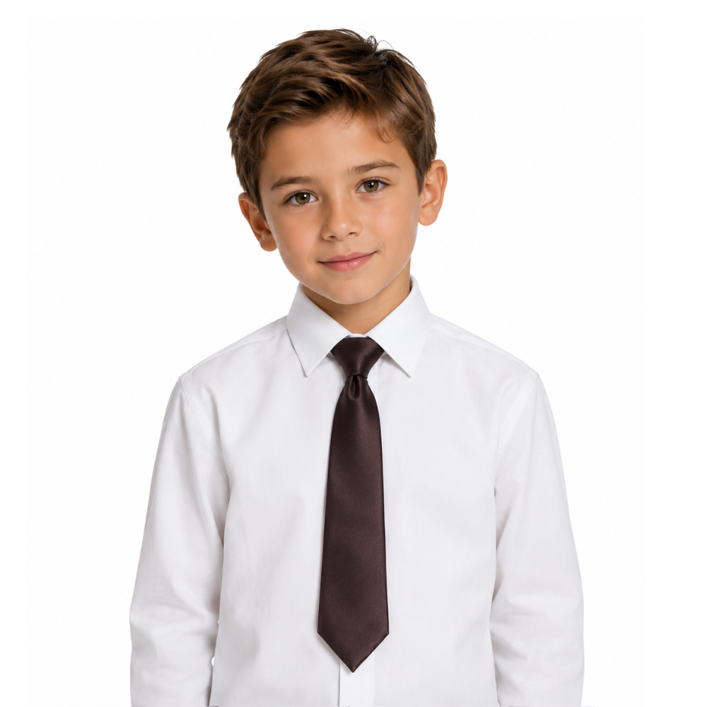 Boys' Solid Brown Satin Necktie