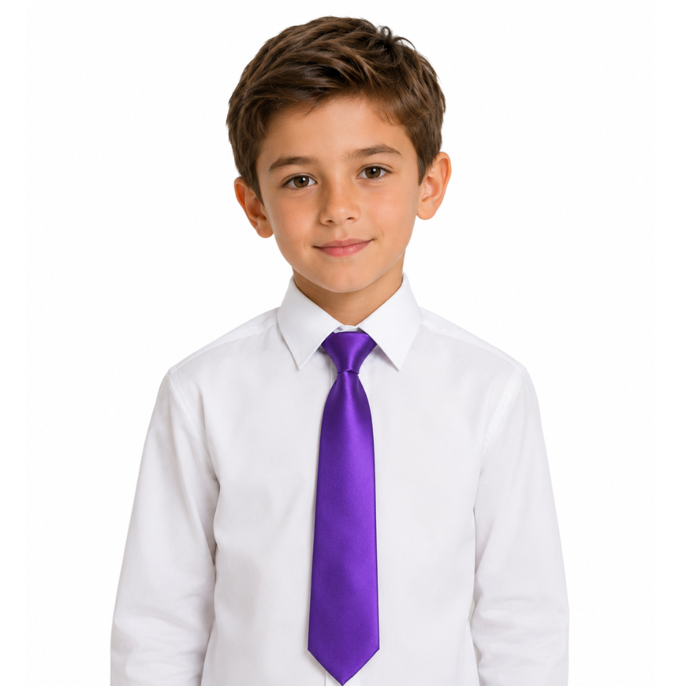 Boys' Solid Purple Satin Necktie