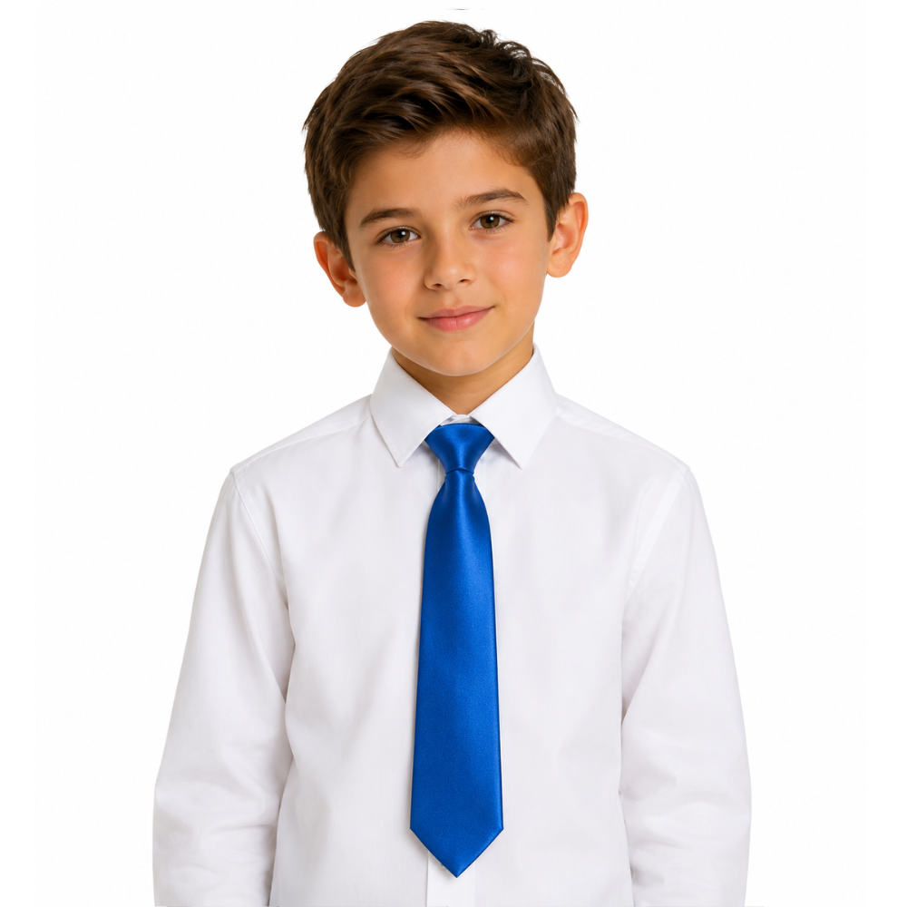 Boys' Solid Royal Blue Satin Necktie