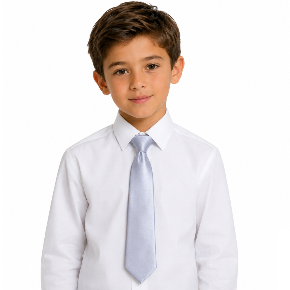 Boys' Solid Silver Satin Necktie
