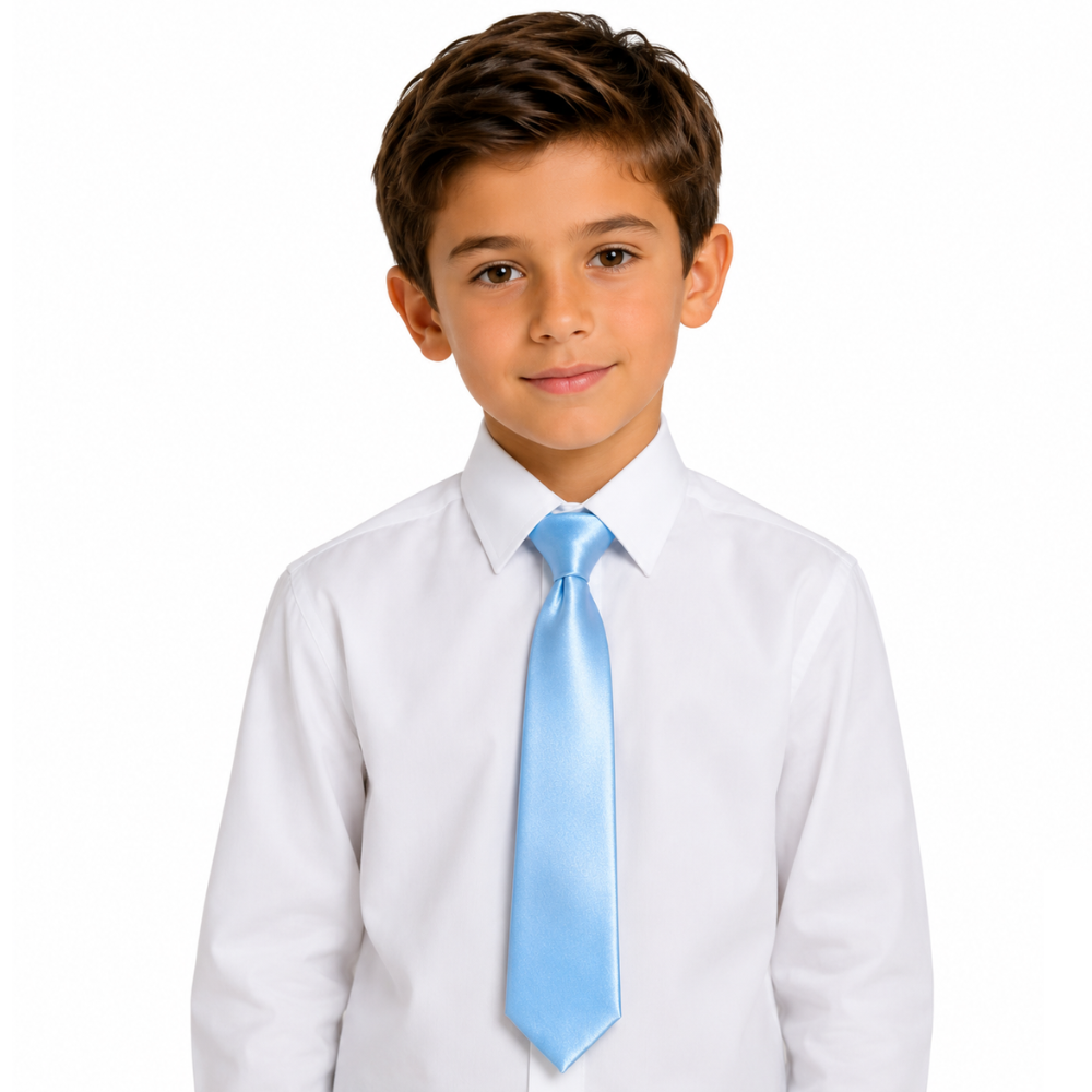 Boys' Solid Sky Blue Satin Necktie