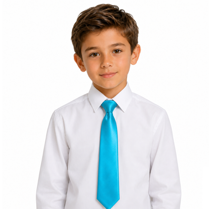 Boys' Solid Turquoise blue Satin Necktie