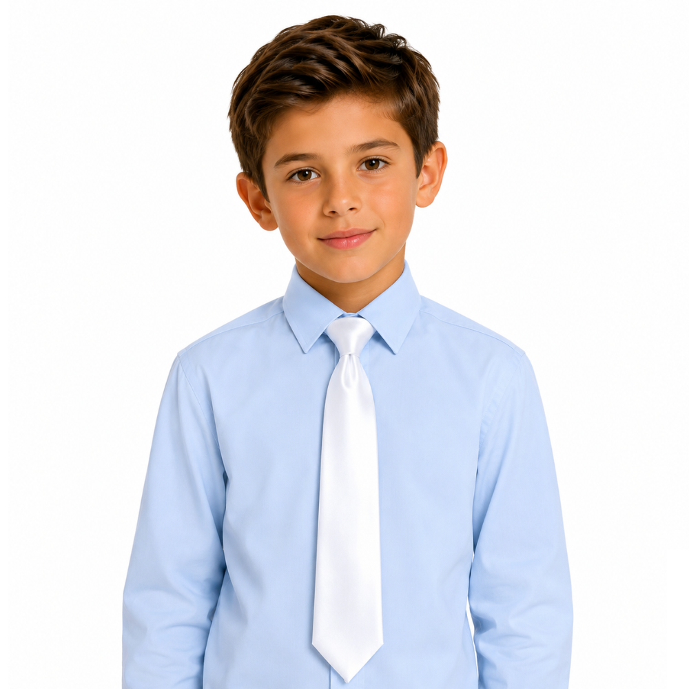 Boys' Solid White Satin Necktie
