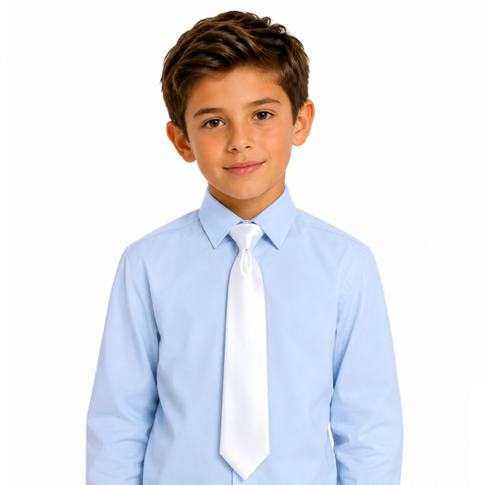 Boys' Solid White Satin Necktie