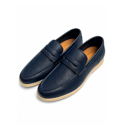 Boy's Premium Navy Pebbled Leather Penny Loafers