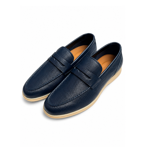 Boy's Premium Navy Pebbled Leather Penny Loafers
