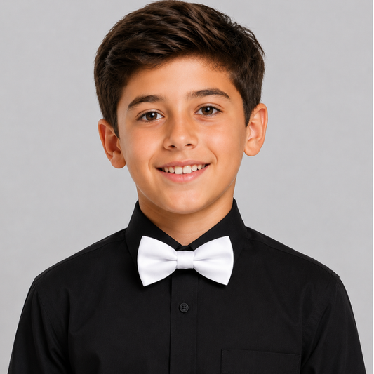 Boys' White Satin Pre-Tied Bow Tie