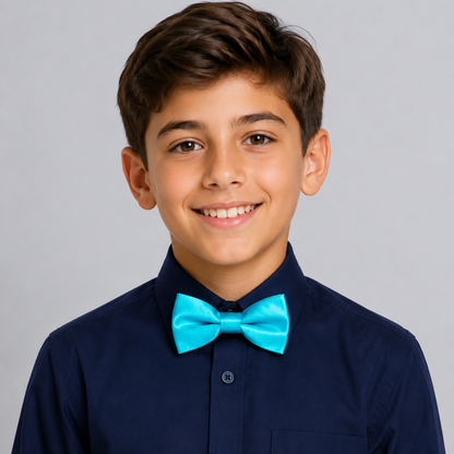 Boys' Turquoise Satin Pre-Tied Bow Tie