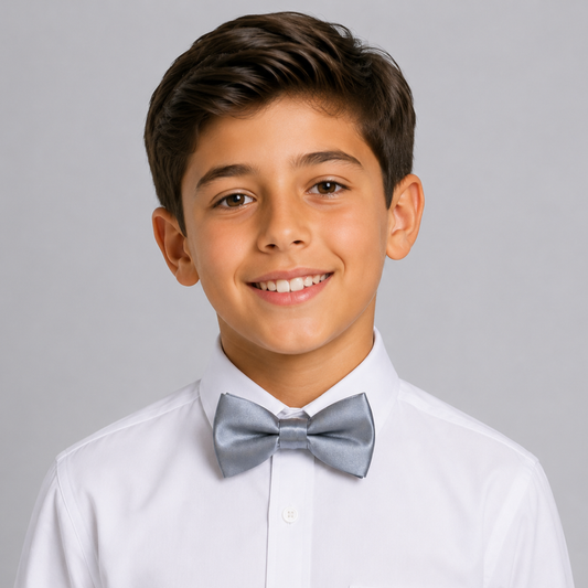 Boys' Silver Satin Pre-Tied Bow Tie