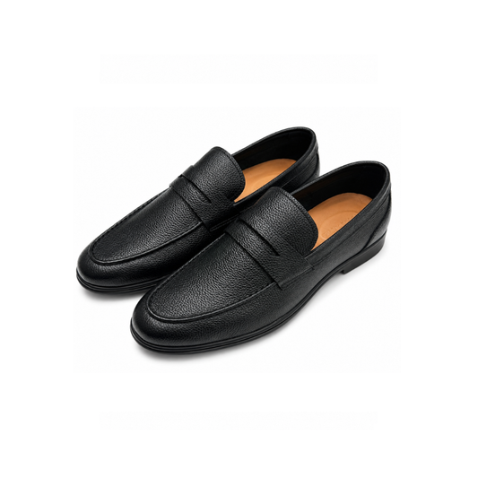 Boy's black Pebble-Grain Leather Penny Loafers Shoes