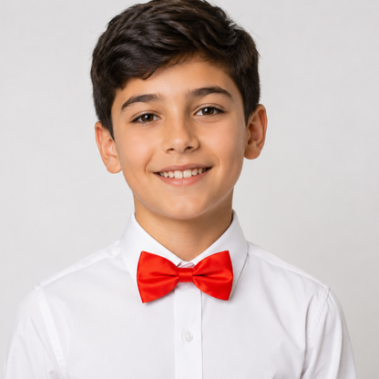Bright Red Satin Boys Pre-Tied Bow Tie