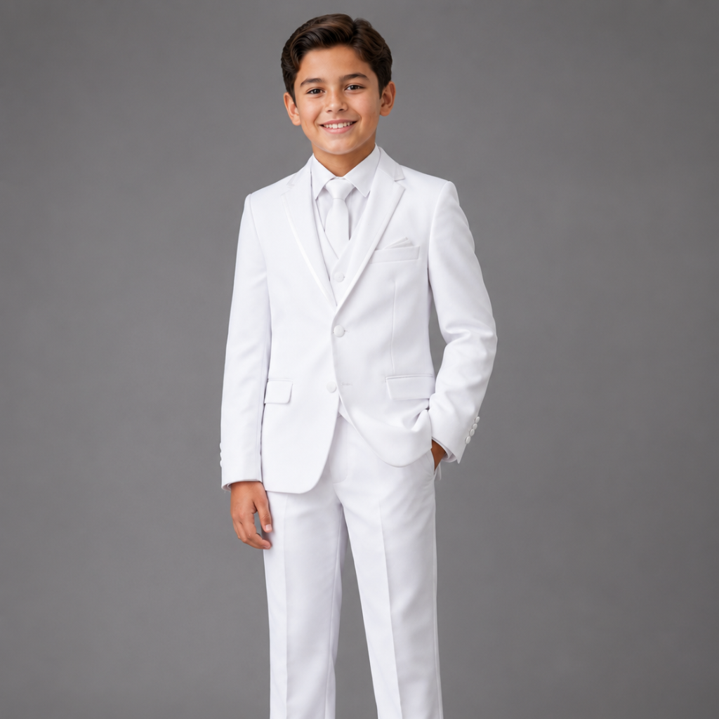 Boys Classic 2-Piece White Tuxedo Suit – Formal Blazer & Dress Pants