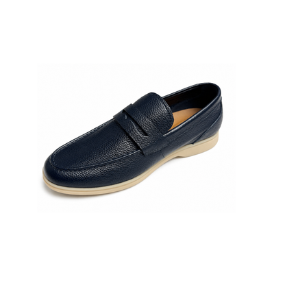 Boy's Premium Navy Pebbled Leather Penny Loafers