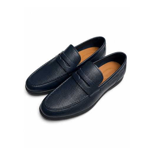 Boy's Navy Pebble-Grain Leather Penny Loafers Shoes