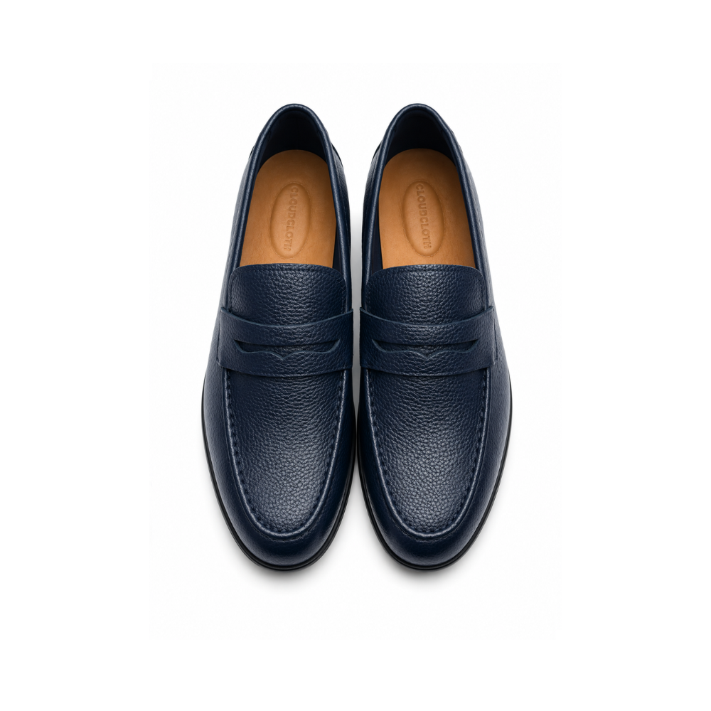 Boy's Navy Pebble-Grain Leather Penny Loafers Shoes