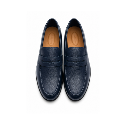 Boy's Navy Pebble-Grain Leather Penny Loafers Shoes