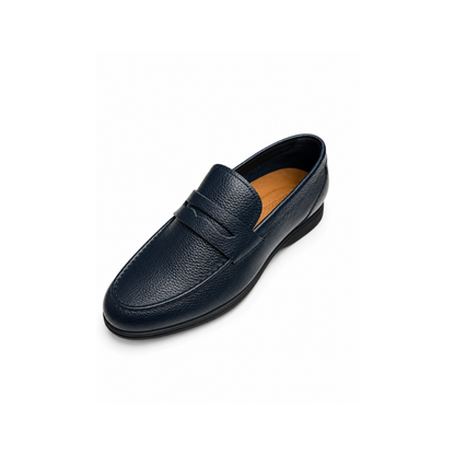 Boy's Navy Pebble-Grain Leather Penny Loafers Shoes