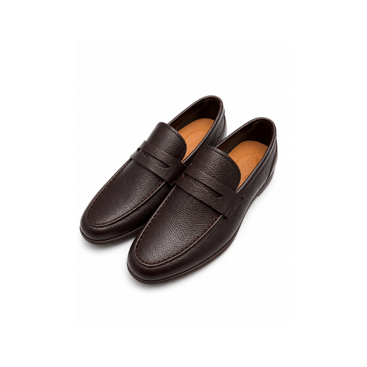 Boy's brown Pebble-Grain Leather Penny Loafers Shoes