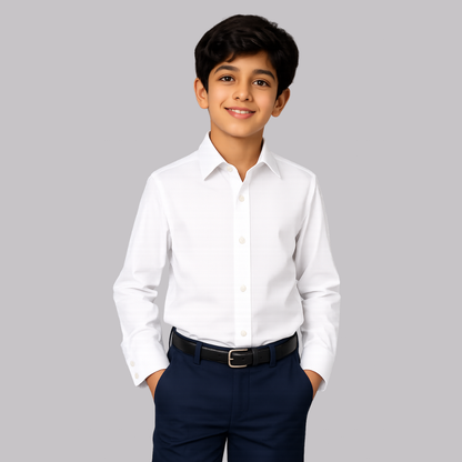 Boys' White 100% Cotton Formal Dress Shirt