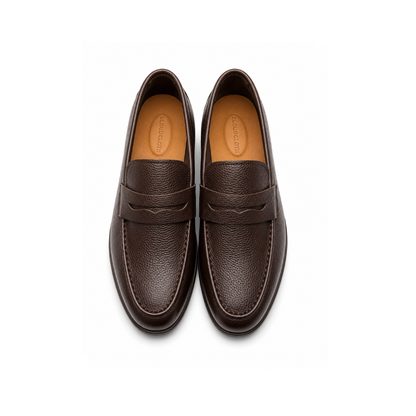 Boy's brown Pebble-Grain Leather Penny Loafers Shoes