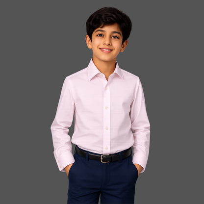 Boys' Light Pink 100% Cotton Long Sleeve Dress Shirt