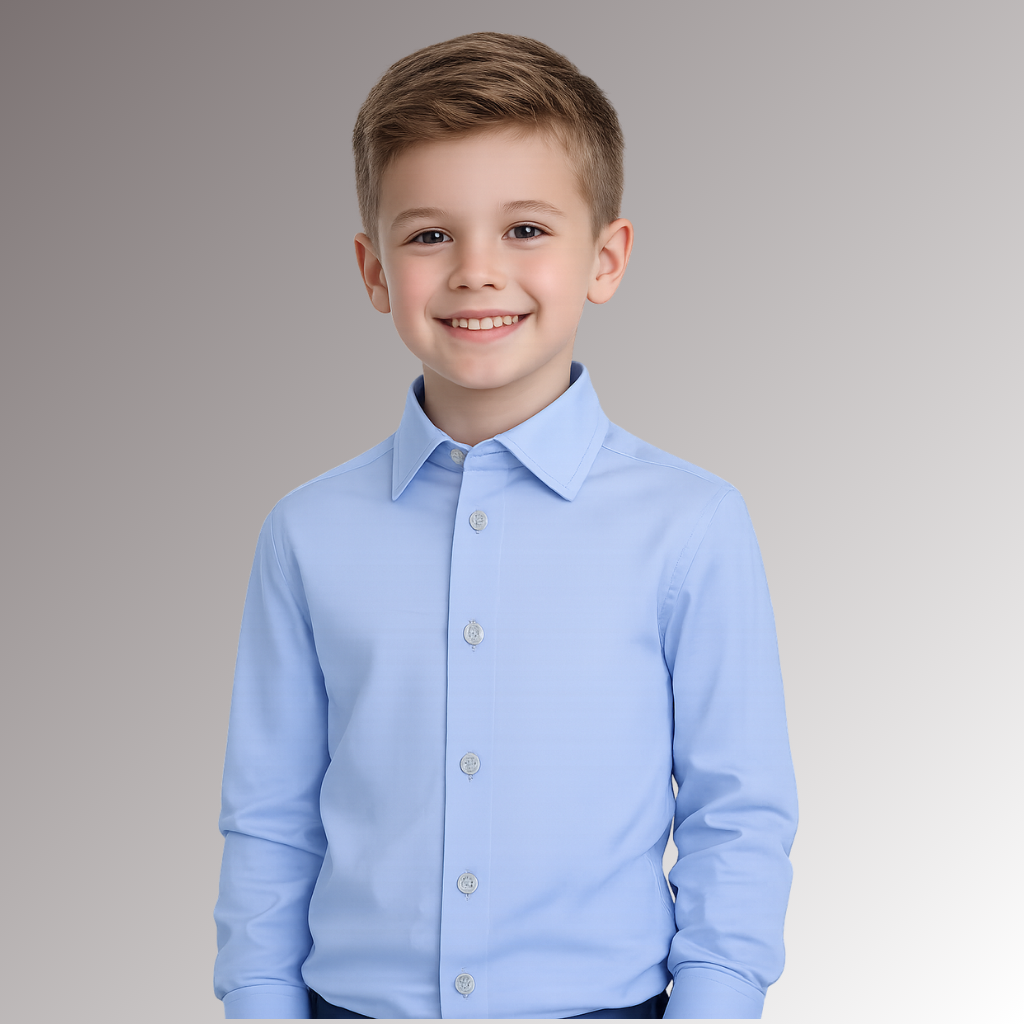 Boys' Light Blue 100% Cotton Long Sleeve Dress Shirt