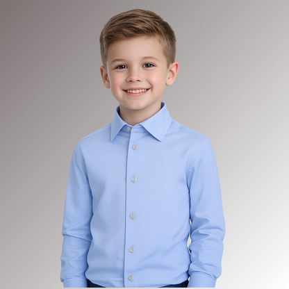 Boys' Light Blue 100% Cotton Long Sleeve Dress Shirt