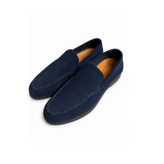 Boy's Navy Blue Suede Leather Slip-On Casual Dress Shoes