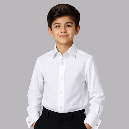 Boys White 100% Cotton French Cuff Dress Shirt