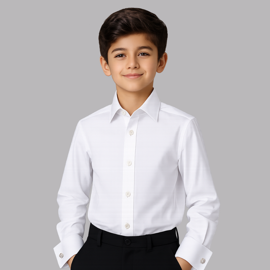 Boys White 100% Cotton French Cuff Dress Shirt