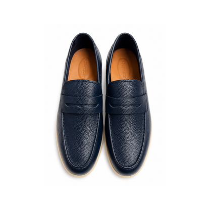 Boy's Premium Navy Pebbled Leather Penny Loafers