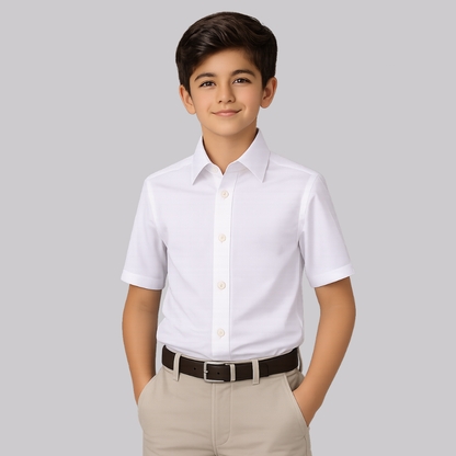 Boys White Short Sleeve Stretch Dress Shirt
