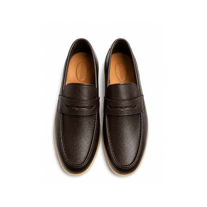 Boy's Premium Dark Brown Pebbled Leather Penny Loafers