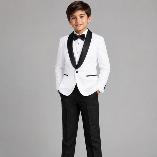 Boys White & Black Tuxedo Suit- Set
