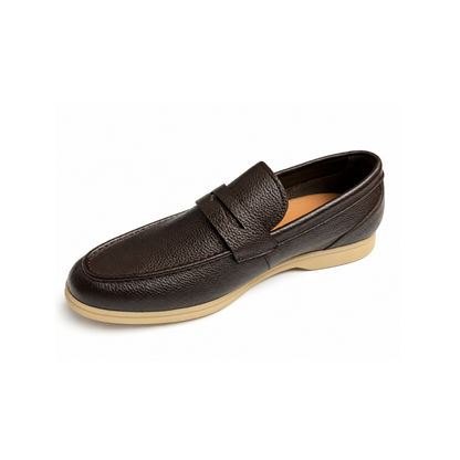 Boy's Premium Dark Brown Pebbled Leather Penny Loafers