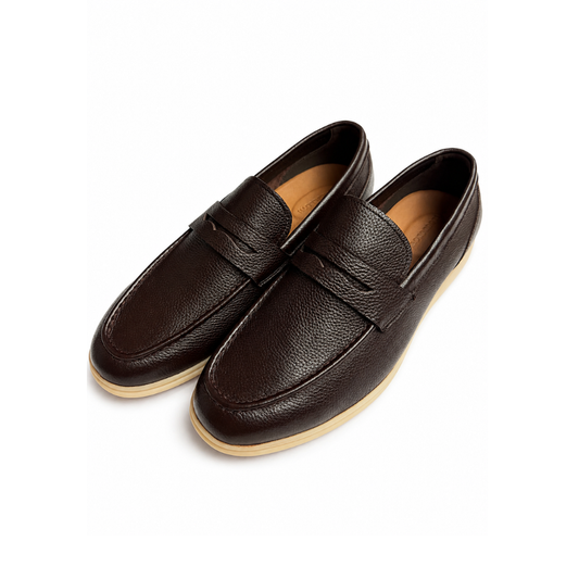 Boy's Premium Dark Brown Pebbled Leather Penny Loafers