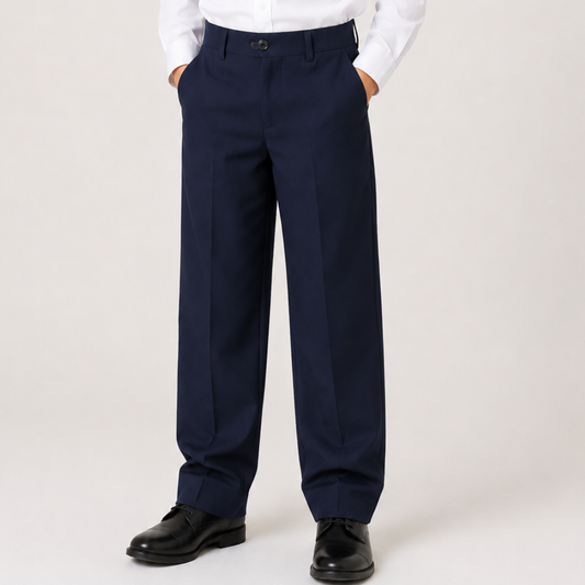 Boys Classic Navy Dress Pants – Flat Front Formal Trousers