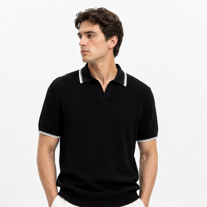 Men’s Black Honeycomb Knit Polo Shirt