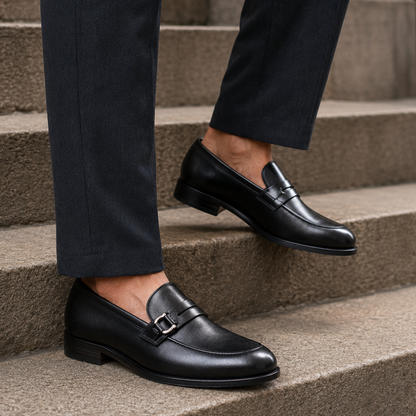 Men's Black Leather Premium Classic Dress Shoes3
