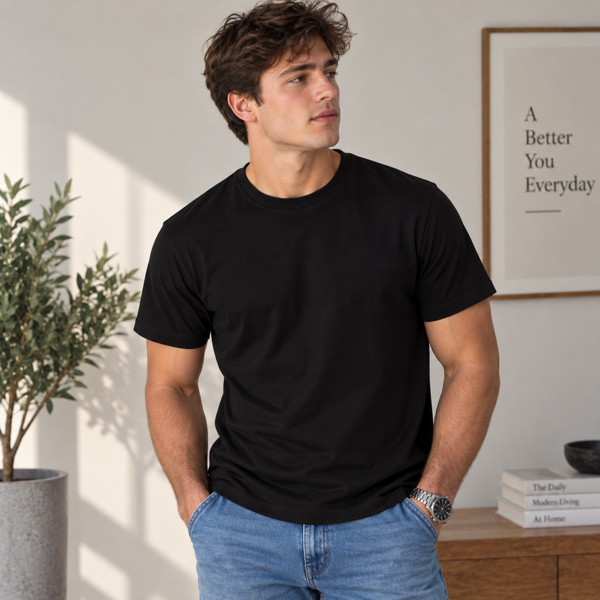 Men’s Luxe Short-Sleeve Crewneck Black T-Shirt